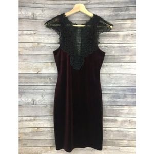 NWT Topshop Red Black Velvet Crochet Fitted Dress